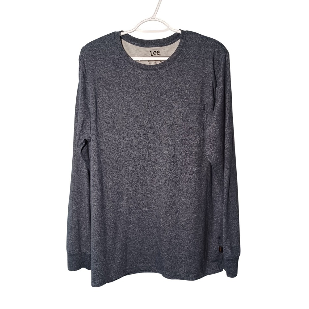 Lee Premium Select L/S Crewneck T Shirt Men's Large Navy Heathered Soft Stretchy